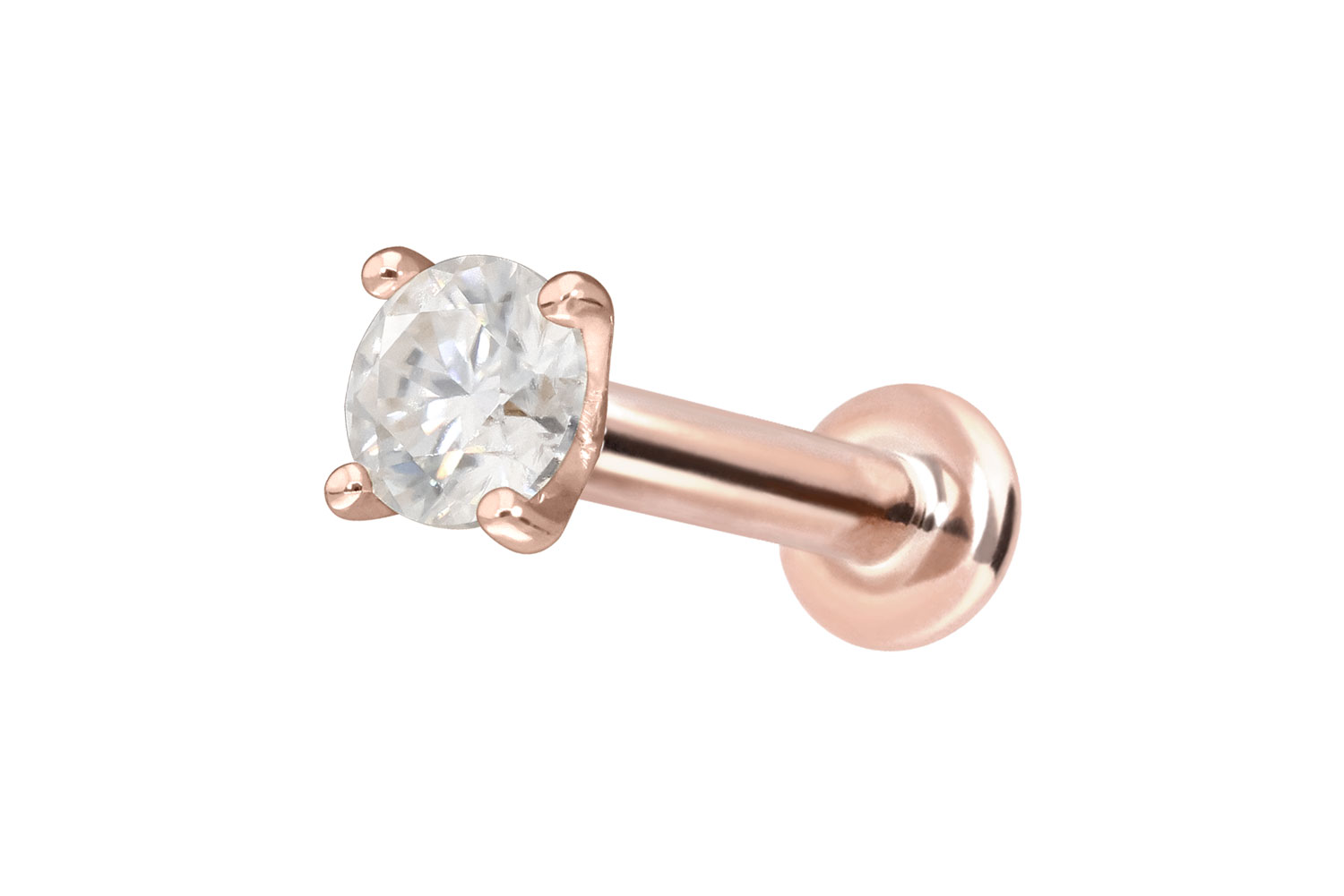 14 Karat Gold Labret Piercing mit Innengewinde MOISSANIT